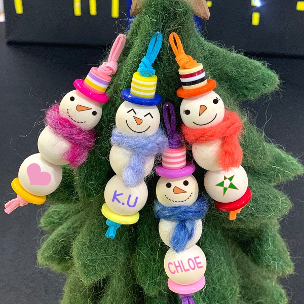 맘아트 DIY 나무구슬 눈사람 4개 만들기 크리스마스 트리 장식 인형
